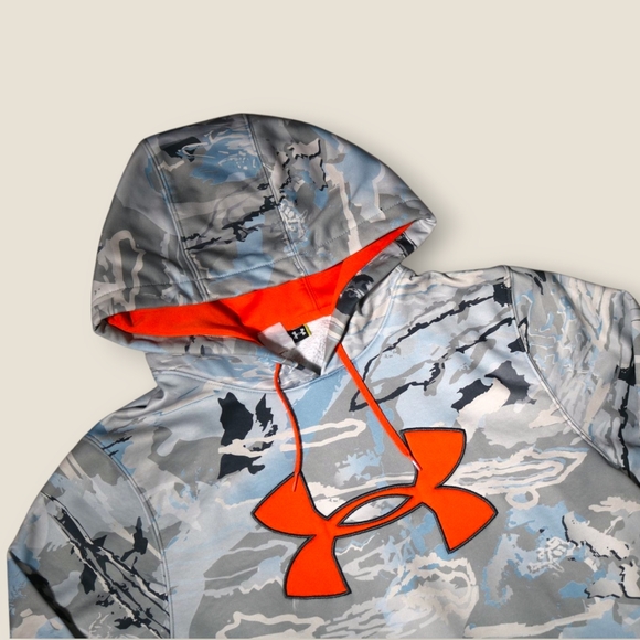 Under Armour Men Hoodie M Gray Camouflage Long Sleeve Logo Oversized - Picture 3 of 10